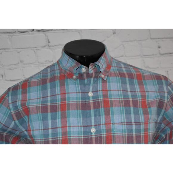 J Crew Dress Shirt Button Up Mens Size Medium Heathered Blue Plaid Cotton - Picture 2 of 6